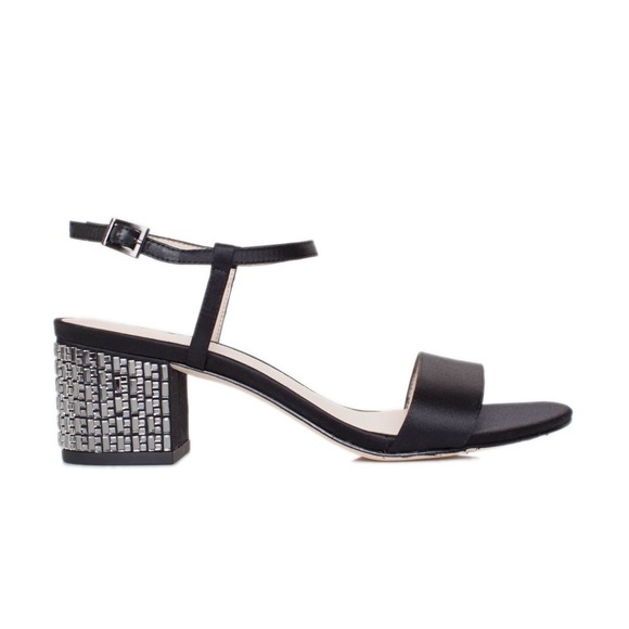 Pelle Moda Black Satin Crystal Studded Sandal 11 - Picture 1 of 11